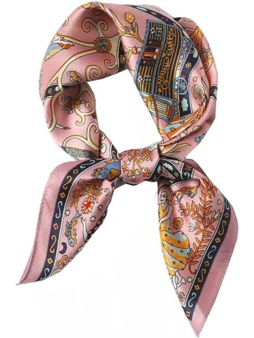 Women's Jade Pink Mulberry Square Scarf for Hair Digital Printed Headscarf Silk